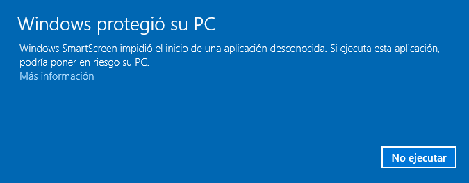 Ventana de aviso al abrir el instalador en Windows 10:
